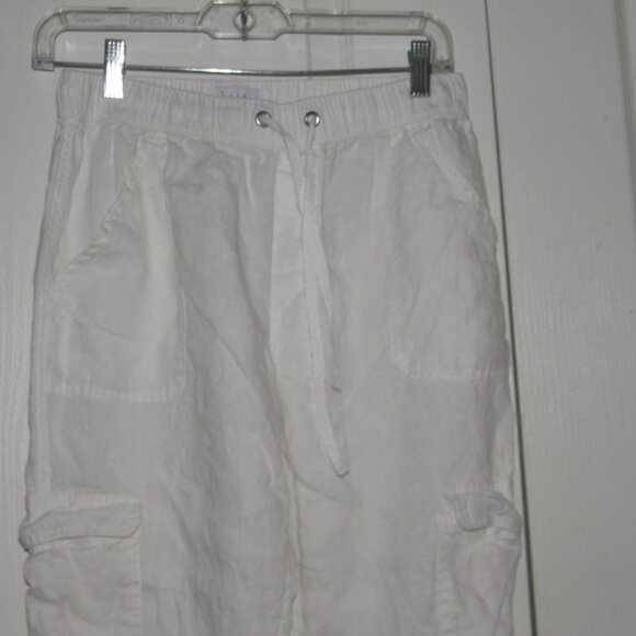 NICOLE MILLER White 100% Linen Pull-On Cargo Jogger White Pants Size Small - Picture 3 of 7